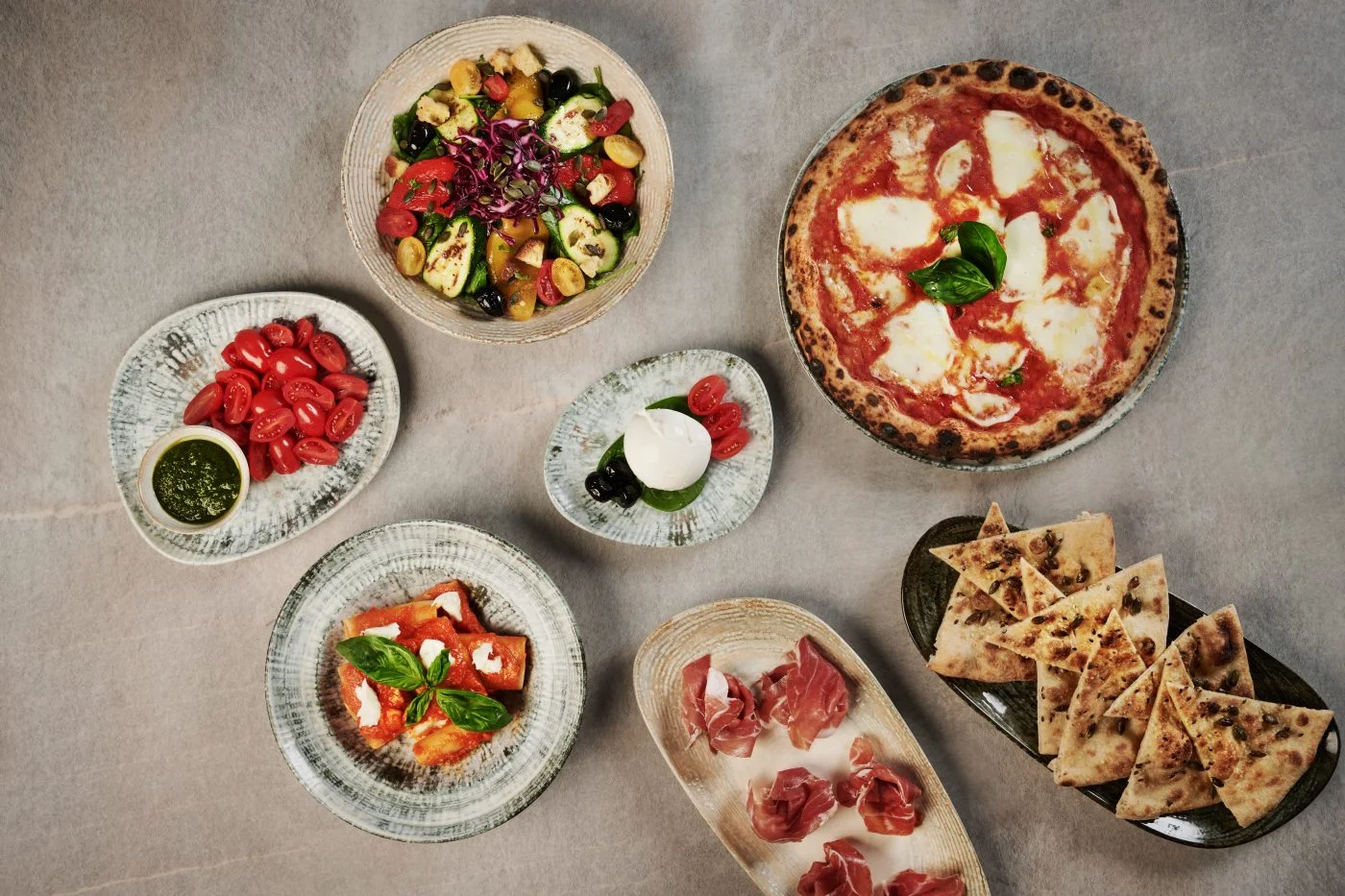 different plates of food