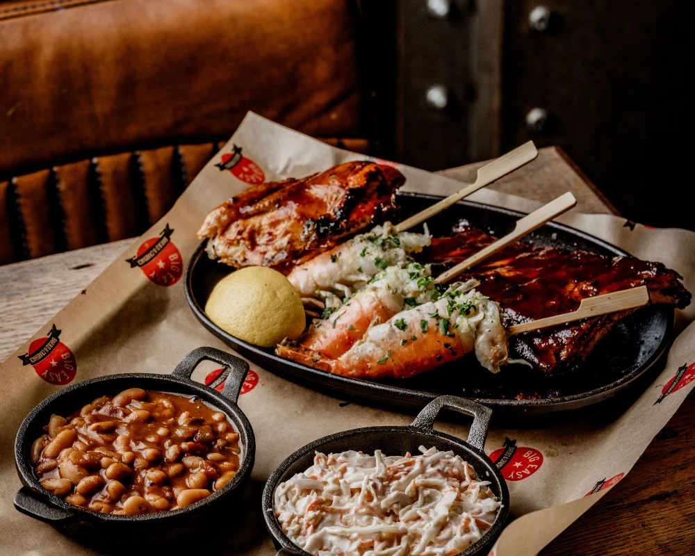 lobster and beans with coleslaw