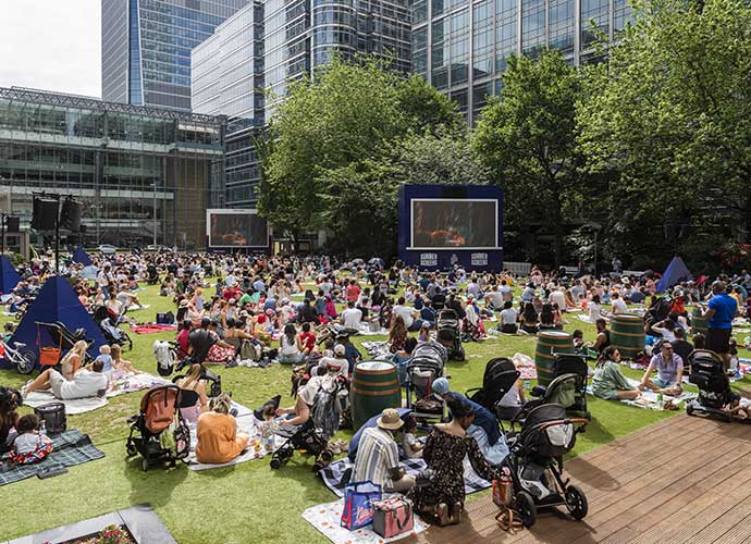 Watching films on big summer screens in Canada Square Park