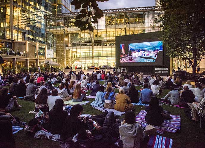 Watching films on big summer screens in Canada Square Park