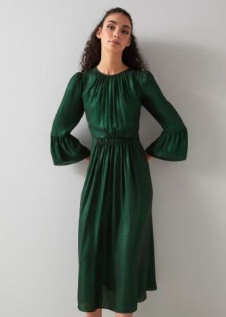 Coddington Dark Green Lamé Georgette Dress fro L.K. Bennett