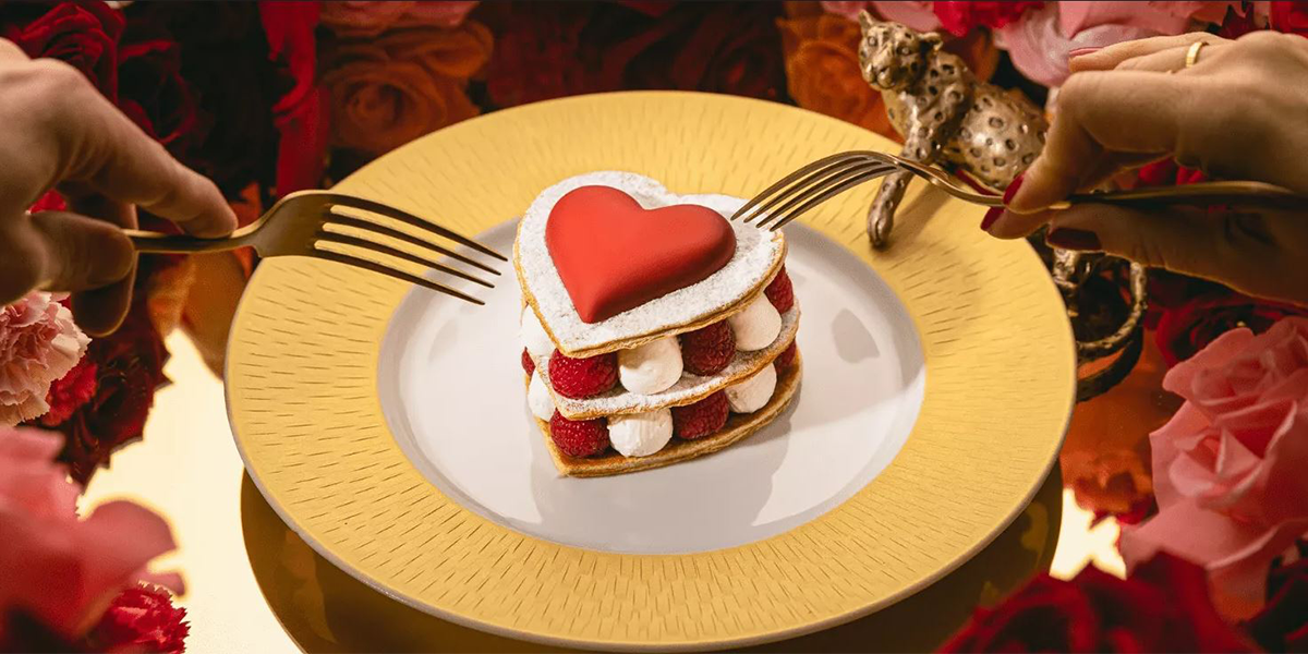 Heart shaped dessert from The Ivy in the Park