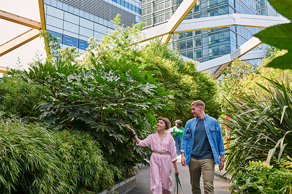 People in Crossrail Place Roof Garden