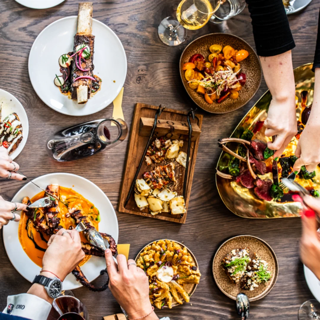 Sharing feast of food