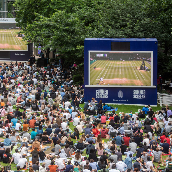 Watch exciting games on the big screens at Canada Square Park