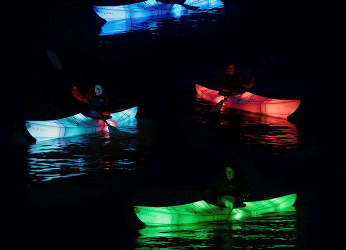 Night Kayaking on glowing Oru Kayak boat