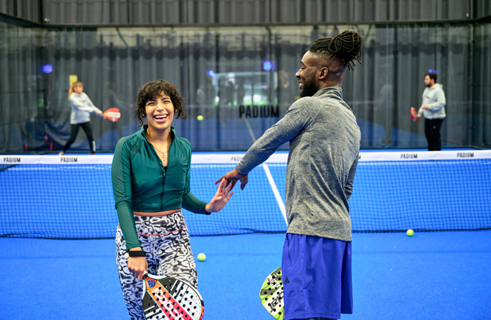 playing in a padium court in canary wharf