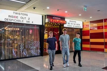 People walking out cinema 