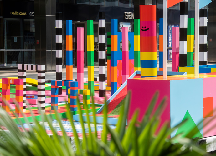 The vibrant mini-golf course in the wharf