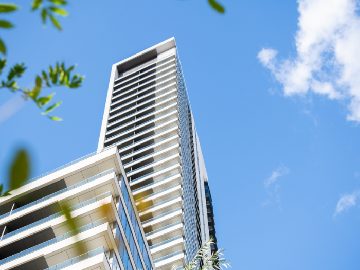 Skyscraper building with sky in background
