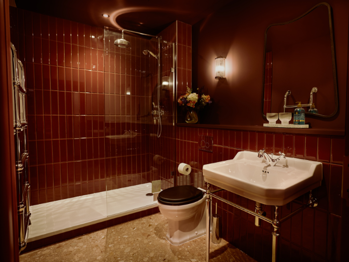 red tiled bathroom