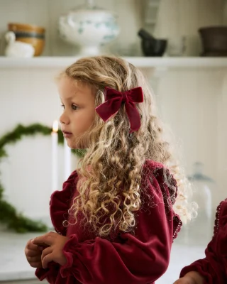 girl in a red velvet bow