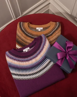 two jumpers on a red background