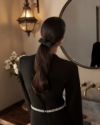 black bow in hair